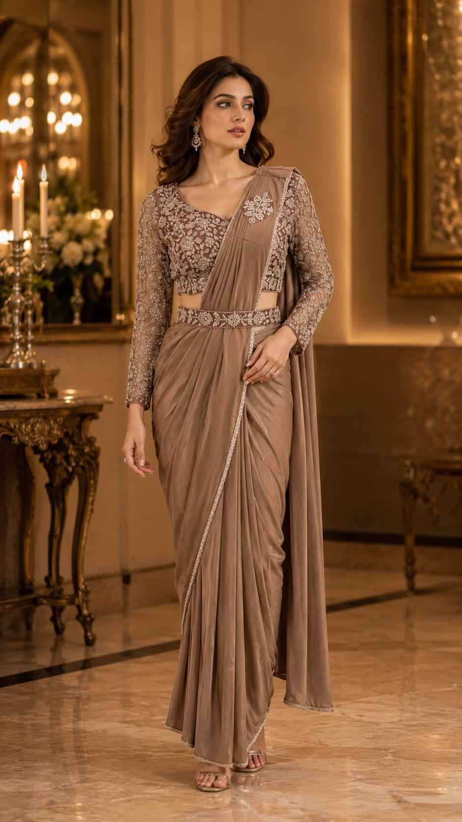 102432 By Amoha Trendz Indian Traditional Wear Collection Fancy Colorful Party Wear Stitched Sarees At Wholesale Price